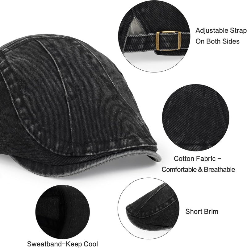 Qlauca Store 3Pcs Men's Newsboy Caps Washing Cotton Cooling Lightweight Scally Cap for Men Adjustable Flat Cap - Image 4